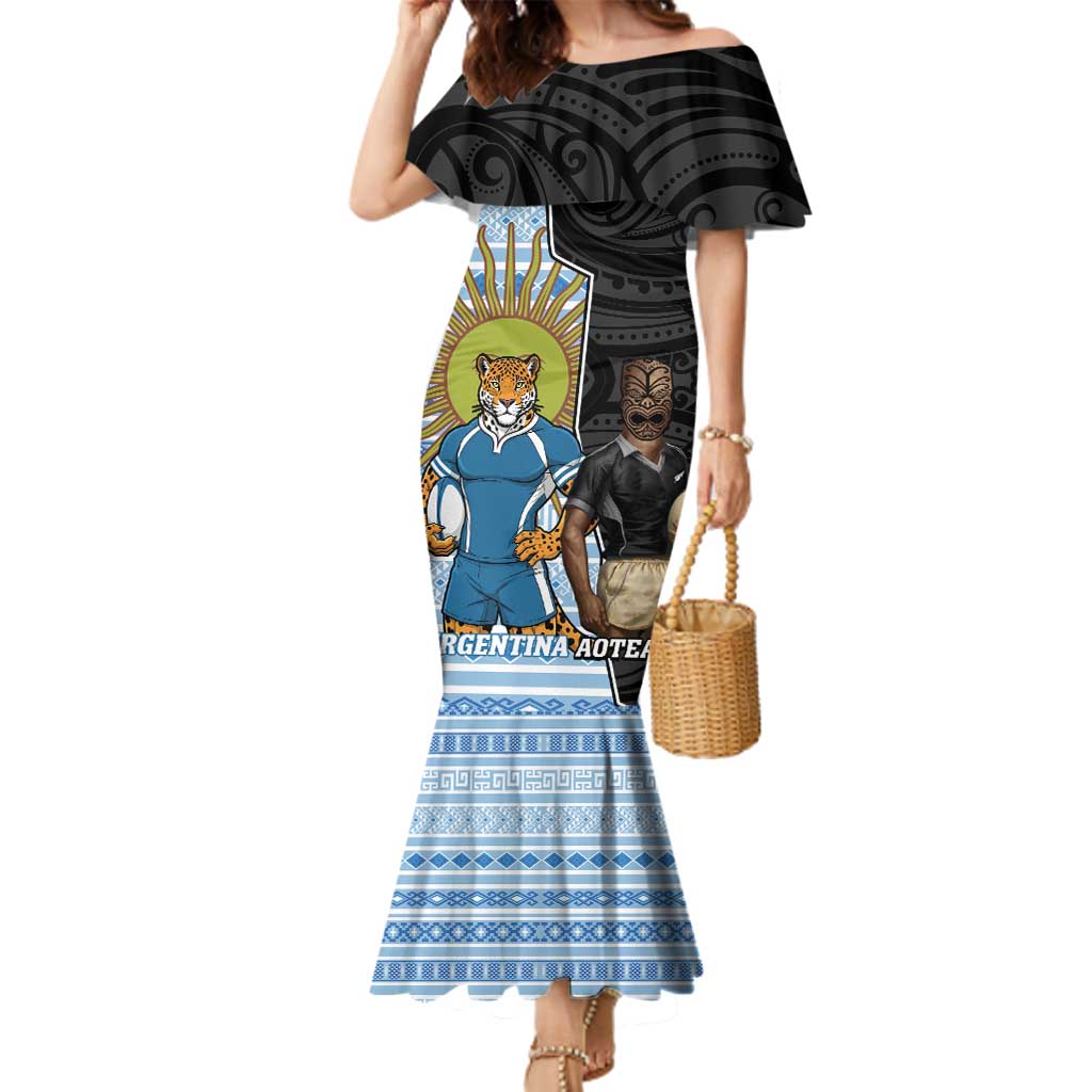 New Zealand Argentina Rugby Custom Family Matching Mermaid Dress and Hawaiian Shirt 2025 Los Pumas All Black Together - Aussie Hoodie