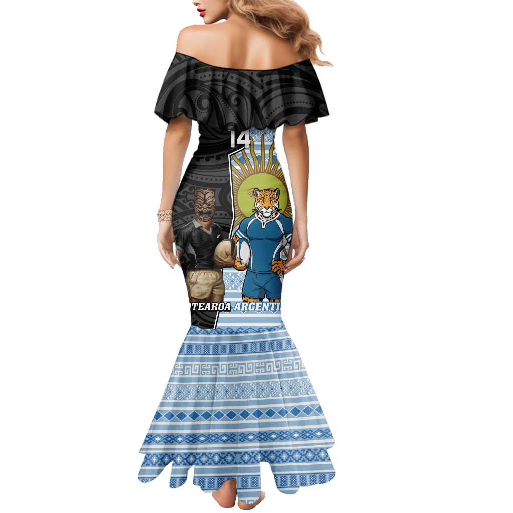 New Zealand Argentina Rugby Custom Family Matching Mermaid Dress and Hawaiian Shirt 2025 Los Pumas All Black Together - Aussie Hoodie
