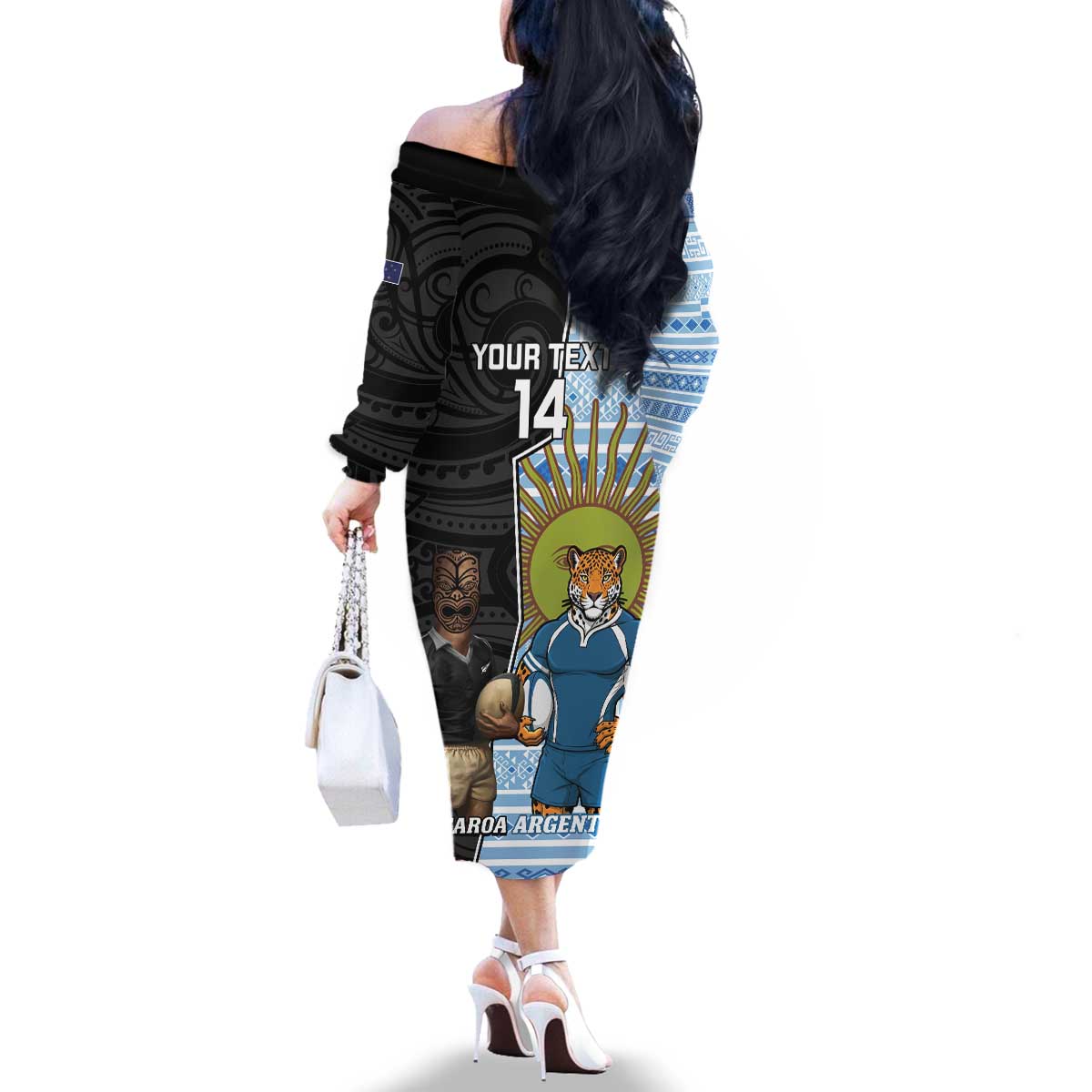 New Zealand Argentina Rugby Custom Family Matching Off The Shoulder Long Sleeve Dress and Hawaiian Shirt 2025 Los Pumas All Black Together - Aussie Hoodie