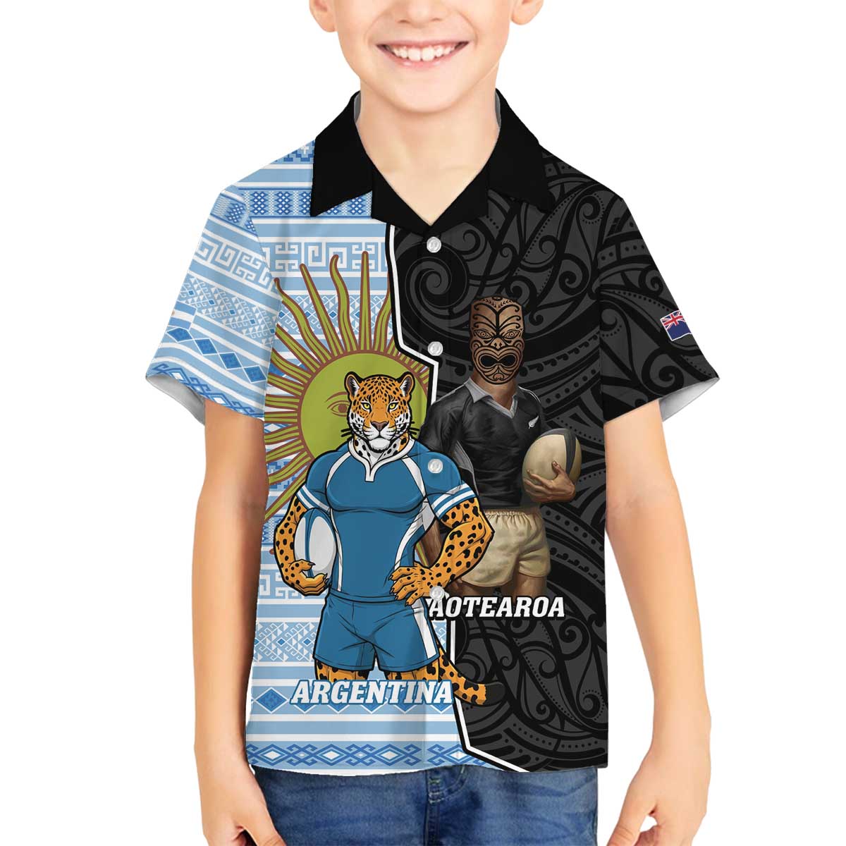 New Zealand Argentina Rugby Custom Family Matching Off The Shoulder Long Sleeve Dress and Hawaiian Shirt 2025 Los Pumas All Black Together - Aussie Hoodie