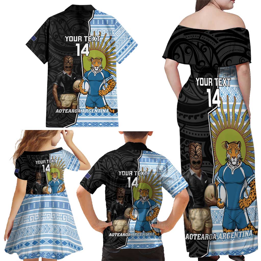 New Zealand Argentina Rugby Custom Family Matching Off Shoulder Maxi Dress and Hawaiian Shirt 2025 Los Pumas All Black Together - Aussie Hoodie