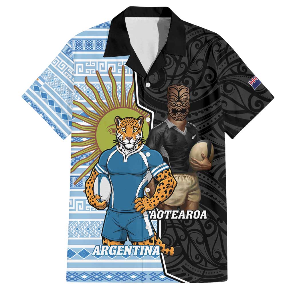 New Zealand Argentina Rugby Custom Family Matching Off Shoulder Maxi Dress and Hawaiian Shirt 2025 Los Pumas All Black Together - Aussie Hoodie
