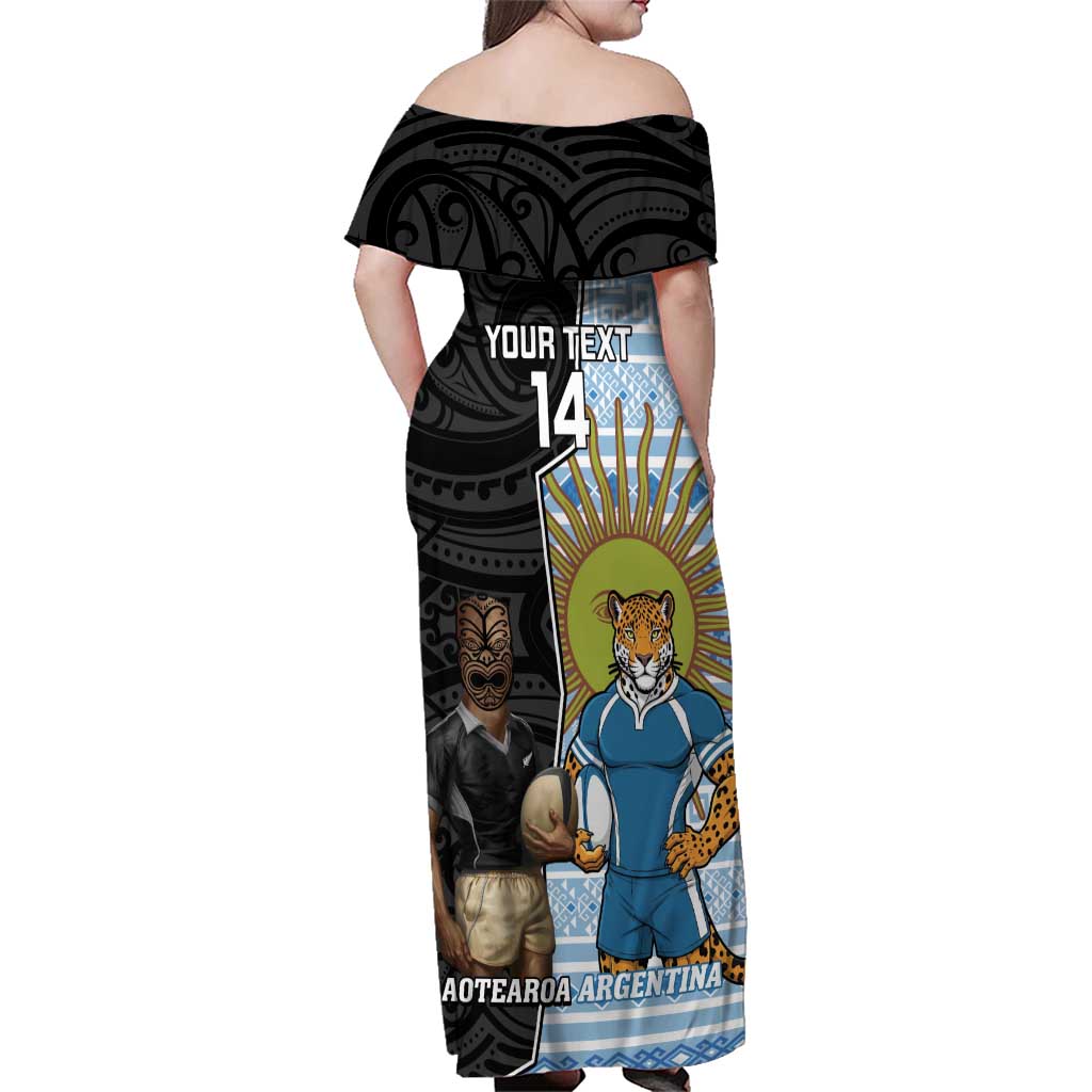 New Zealand Argentina Rugby Custom Family Matching Off Shoulder Maxi Dress and Hawaiian Shirt 2025 Los Pumas All Black Together - Aussie Hoodie