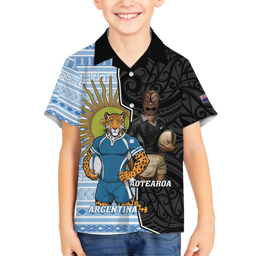 New Zealand Argentina Rugby Custom Family Matching Off Shoulder Maxi Dress and Hawaiian Shirt 2025 Los Pumas All Black Together - Aussie Hoodie