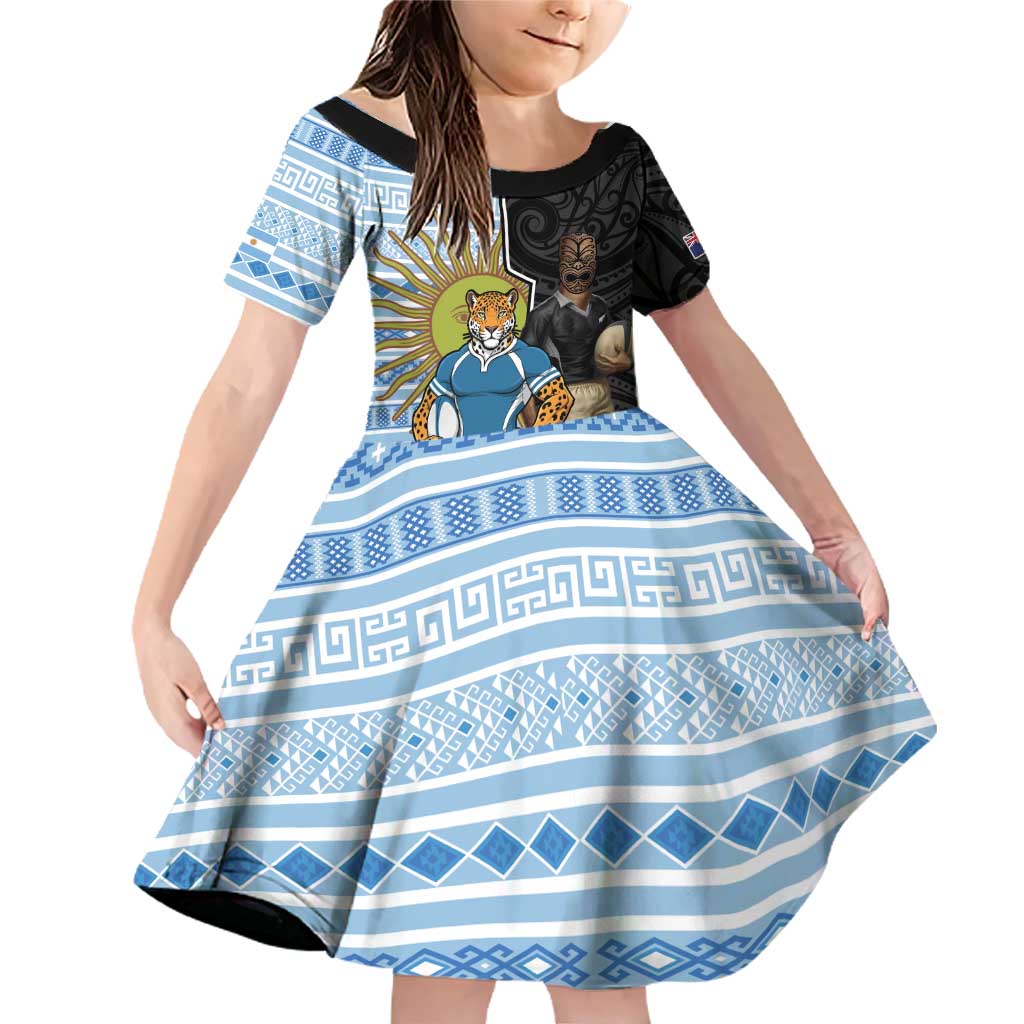 New Zealand Argentina Rugby Custom Family Matching Off Shoulder Short Dress and Hawaiian Shirt 2025 Los Pumas All Black Together - Aussie Hoodie