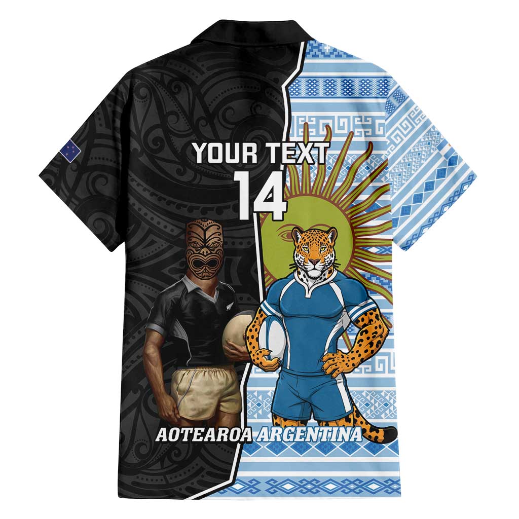 New Zealand Argentina Rugby Custom Family Matching Off Shoulder Short Dress and Hawaiian Shirt 2025 Los Pumas All Black Together - Aussie Hoodie
