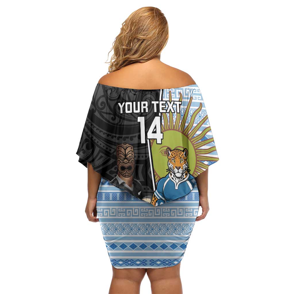New Zealand Argentina Rugby Custom Family Matching Off Shoulder Short Dress and Hawaiian Shirt 2025 Los Pumas All Black Together - Aussie Hoodie