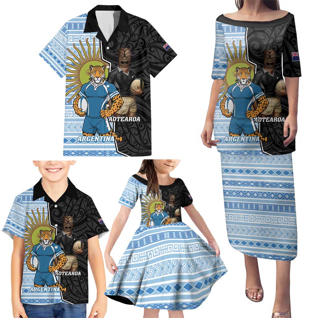 New Zealand Argentina Rugby Custom Family Matching Puletasi and Hawaiian Shirt 2025 Los Pumas All Black Together - Aussie Hoodie