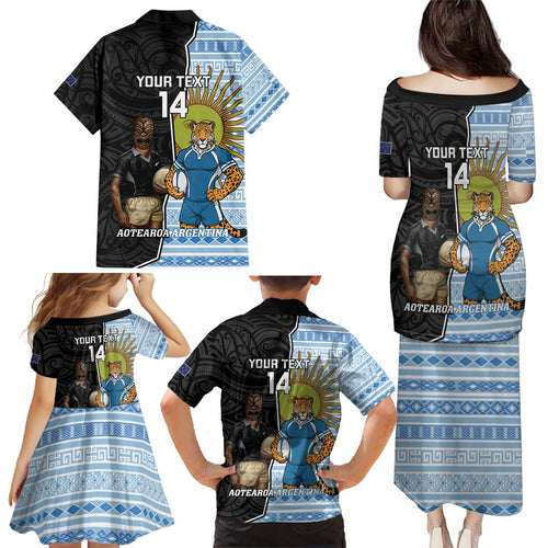 New Zealand Argentina Rugby Custom Family Matching Puletasi and Hawaiian Shirt 2025 Los Pumas All Black Together - Aussie Hoodie