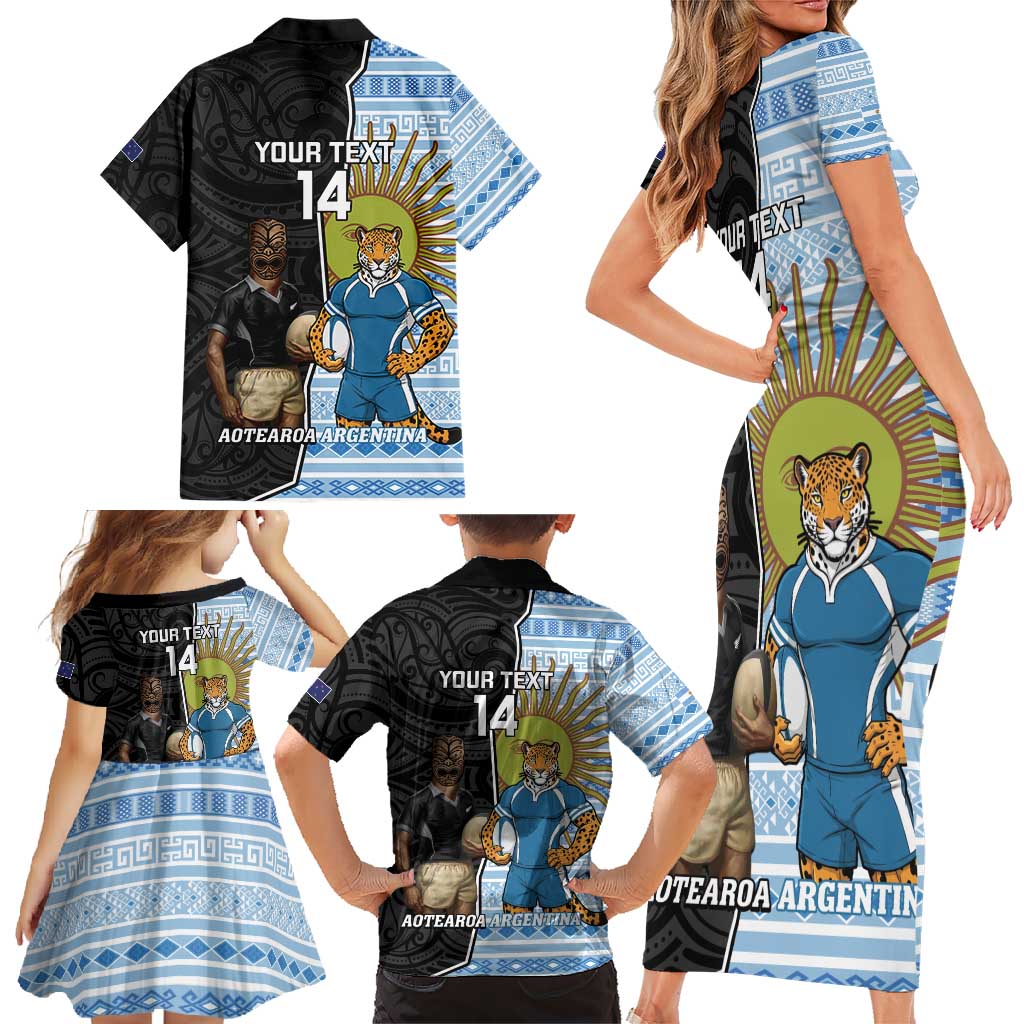 New Zealand Argentina Rugby Custom Family Matching Short Sleeve Bodycon Dress and Hawaiian Shirt 2025 Los Pumas All Black Together - Aussie Hoodie
