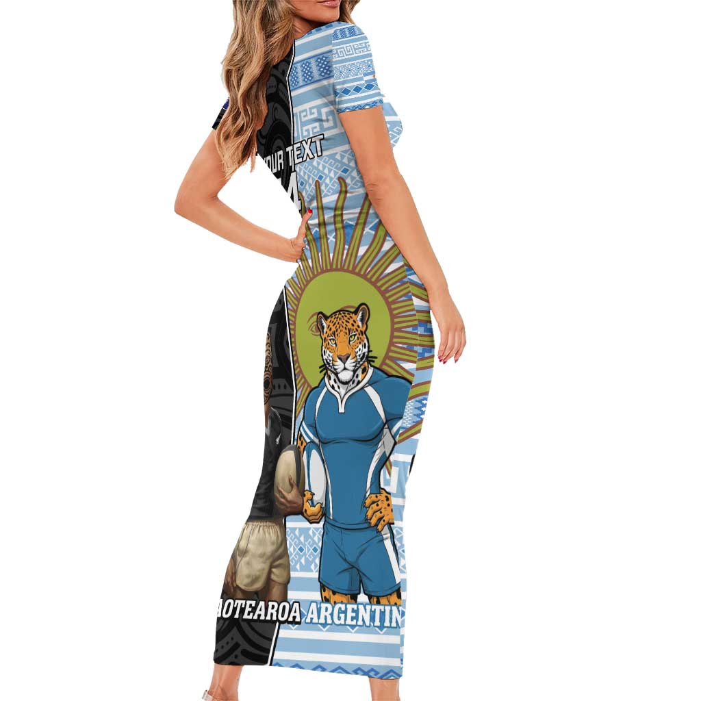New Zealand Argentina Rugby Custom Family Matching Short Sleeve Bodycon Dress and Hawaiian Shirt 2025 Los Pumas All Black Together - Aussie Hoodie