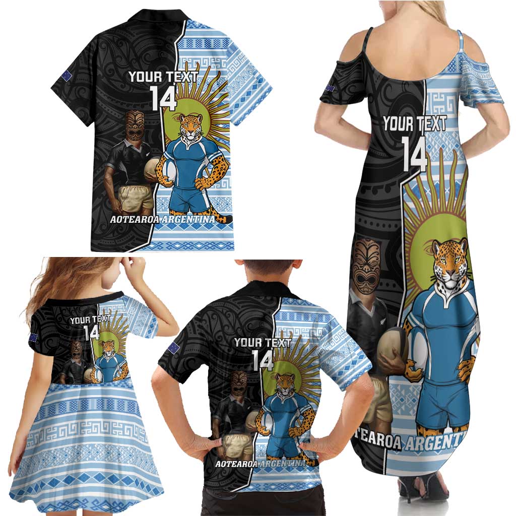 New Zealand Argentina Rugby Custom Family Matching Summer Maxi Dress and Hawaiian Shirt 2025 Los Pumas All Black Together - Aussie Hoodie