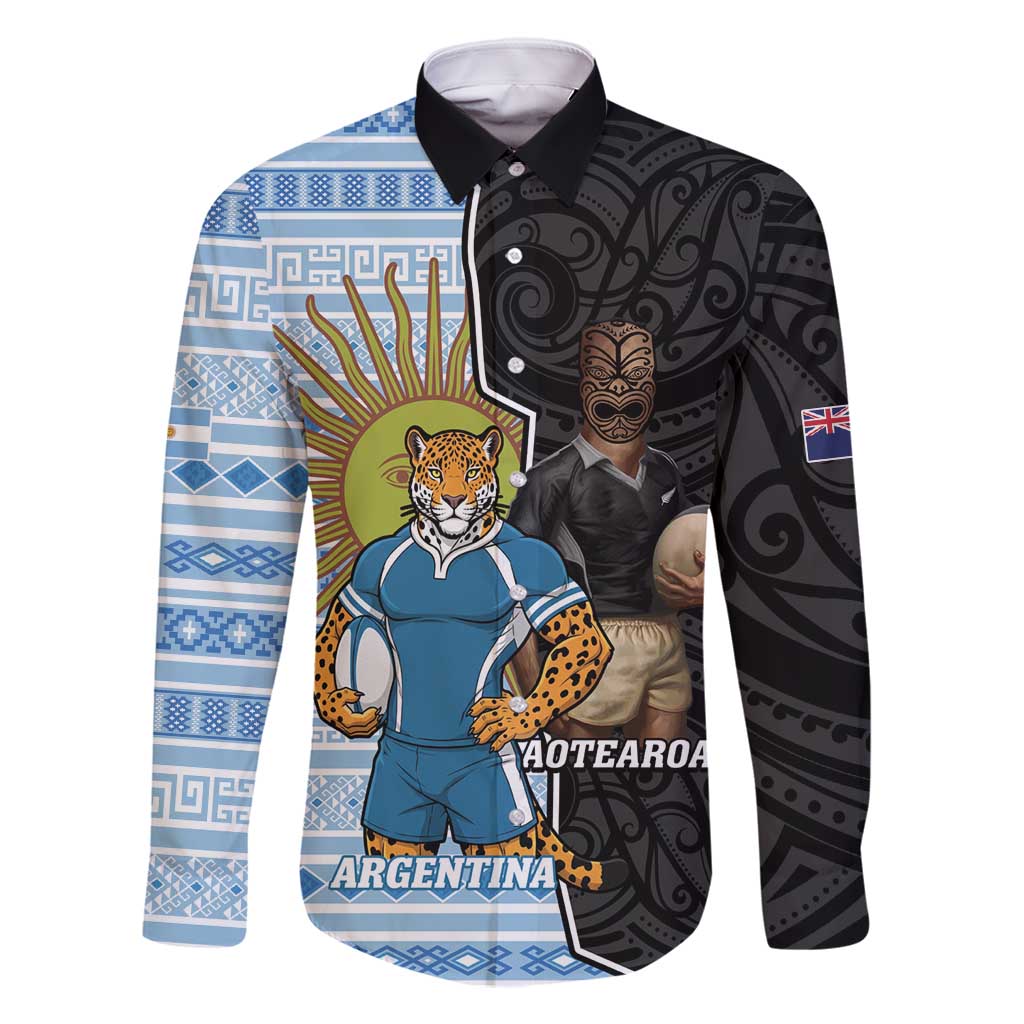 New Zealand Argentina Rugby Custom Family Matching Summer Maxi Dress and Hawaiian Shirt 2025 Los Pumas All Black Together - Aussie Hoodie
