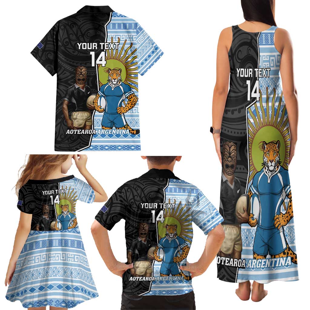 New Zealand Argentina Rugby Custom Family Matching Tank Maxi Dress and Hawaiian Shirt 2025 Los Pumas All Black Together - Aussie Hoodie