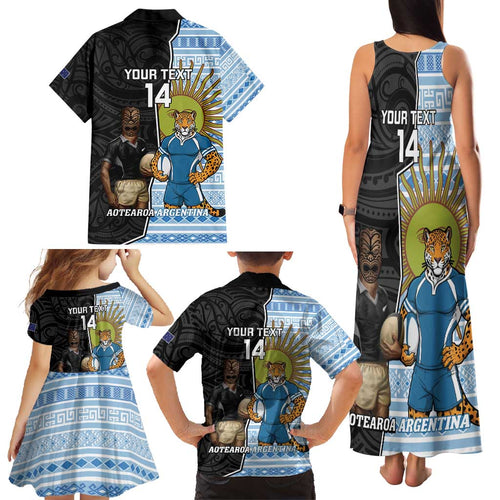 New Zealand Argentina Rugby Custom Family Matching Tank Maxi Dress and Hawaiian Shirt 2025 Los Pumas All Black Together - Aussie Hoodie