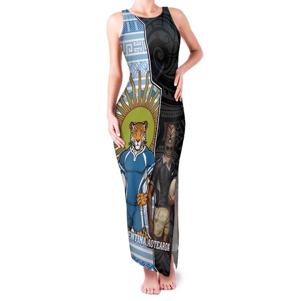 New Zealand Argentina Rugby Custom Family Matching Tank Maxi Dress and Hawaiian Shirt 2025 Los Pumas All Black Together - Aussie Hoodie