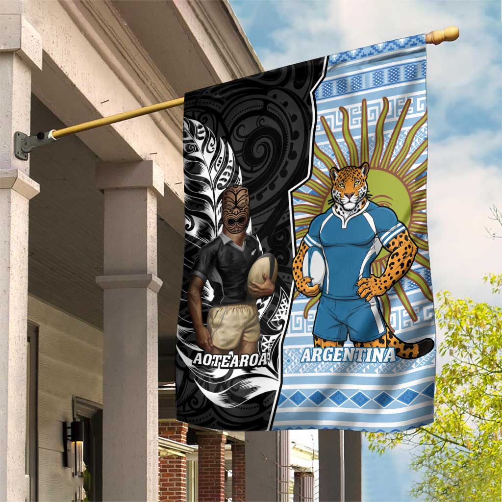 New Zealand Argentina Rugby Garden Flag 2025 Los Pumas All Black Together - Aussie Hoodie