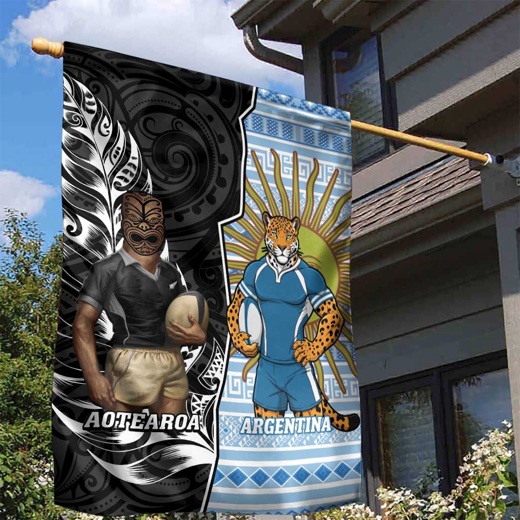 New Zealand Argentina Rugby Garden Flag 2025 Los Pumas All Black Together - Aussie Hoodie