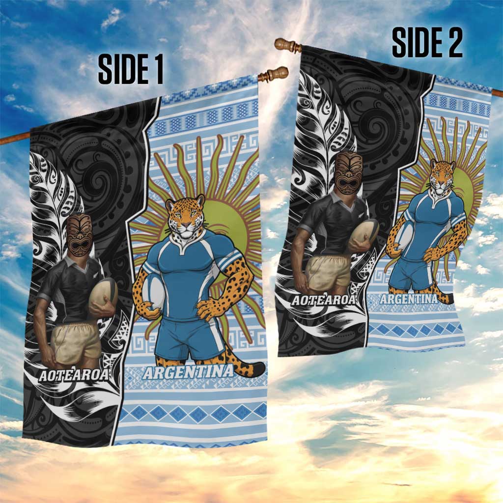 New Zealand Argentina Rugby Garden Flag 2025 Los Pumas All Black Together - Aussie Hoodie