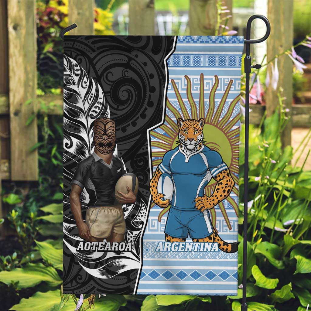 New Zealand Argentina Rugby Garden Flag 2025 Los Pumas All Black Together - Aussie Hoodie