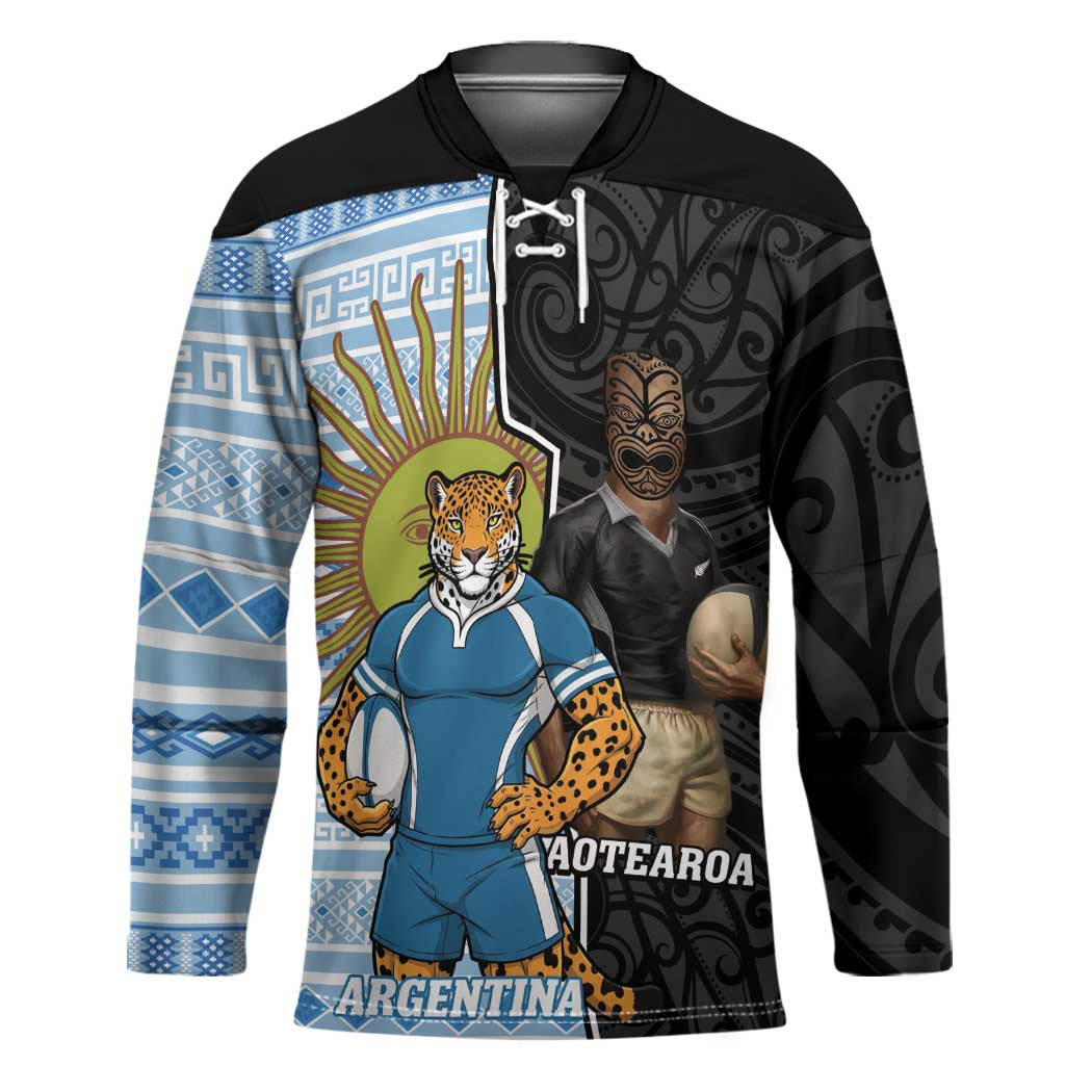 New Zealand Argentina Rugby Custom Hockey Jersey 2025 Los Pumas All Black Together - Aussie Hoodie