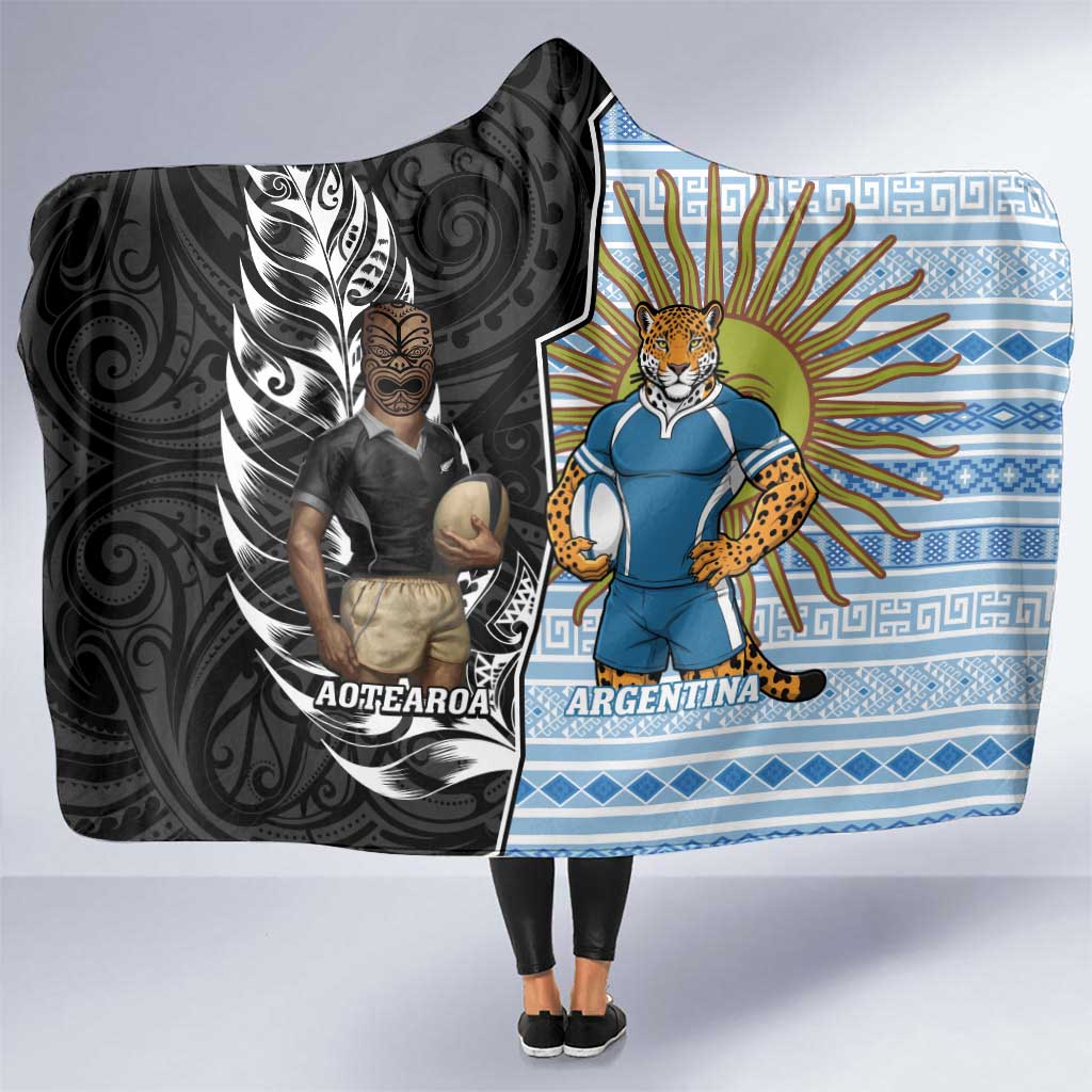 New Zealand Argentina Rugby Hooded Blanket 2025 Los Pumas All Black Together - Aussie Hoodie
