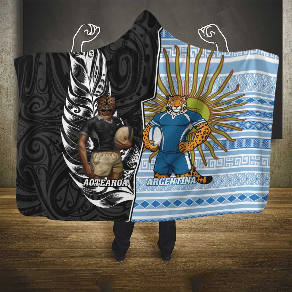 New Zealand Argentina Rugby Hooded Blanket 2025 Los Pumas All Black Together - Aussie Hoodie