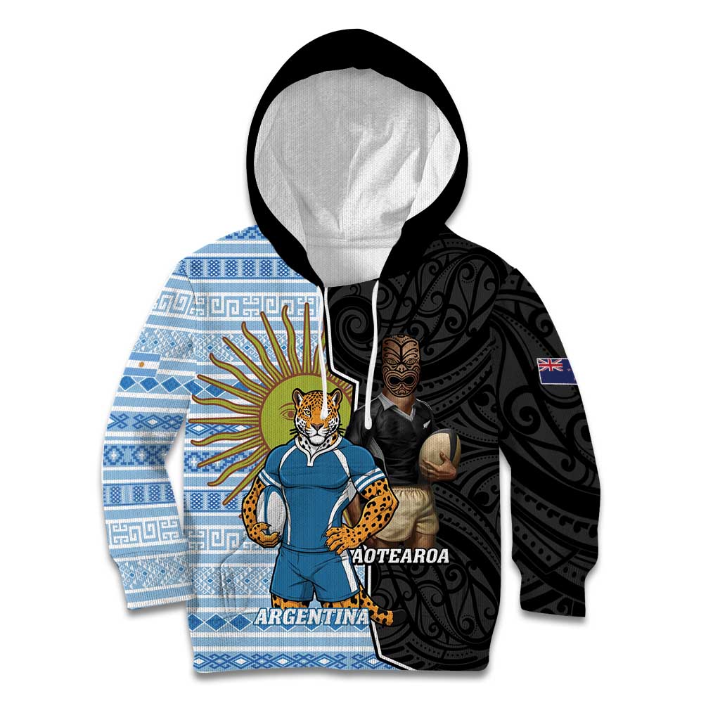 New Zealand Argentina Rugby Custom Kid Hoodie 2025 Los Pumas All Black Together - Aussie Hoodie