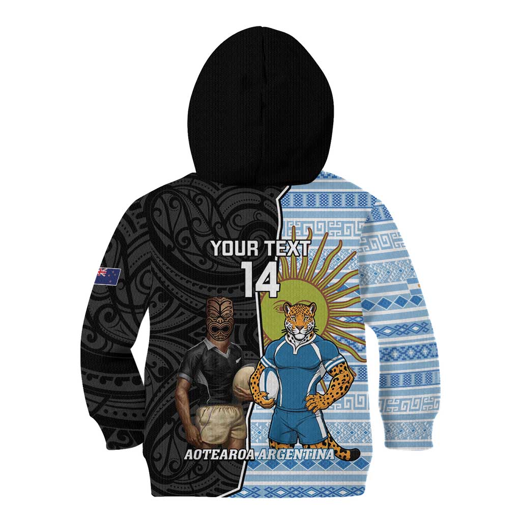 New Zealand Argentina Rugby Custom Kid Hoodie 2025 Los Pumas All Black Together - Aussie Hoodie