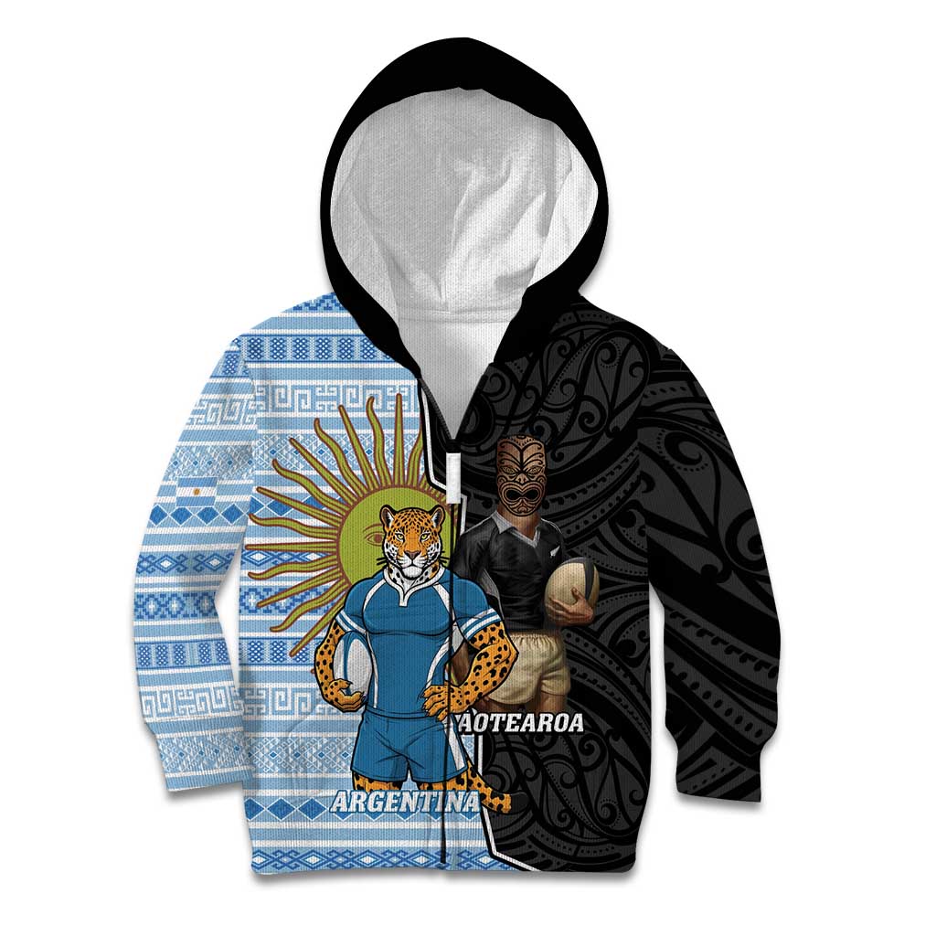 New Zealand Argentina Rugby Custom Kid Hoodie 2025 Los Pumas All Black Together - Aussie Hoodie