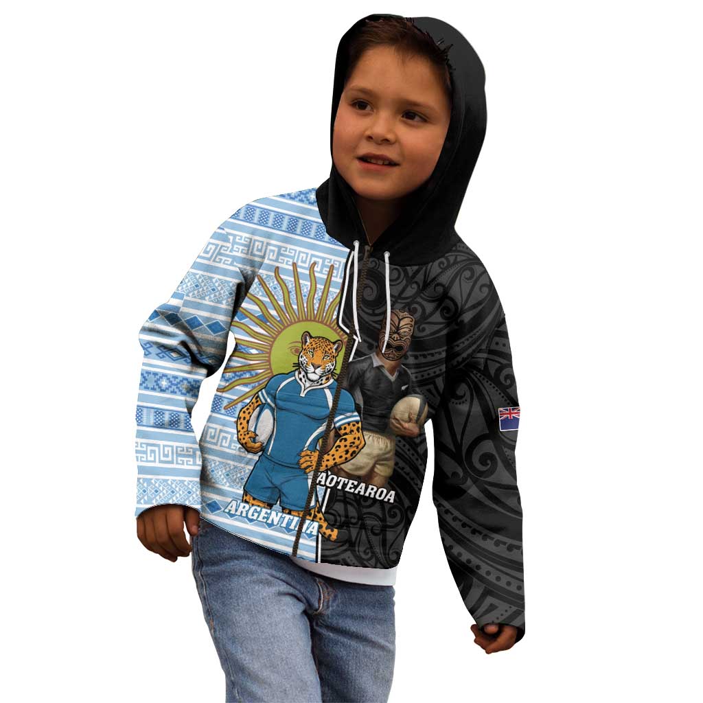 New Zealand Argentina Rugby Custom Kid Hoodie 2025 Los Pumas All Black Together - Aussie Hoodie