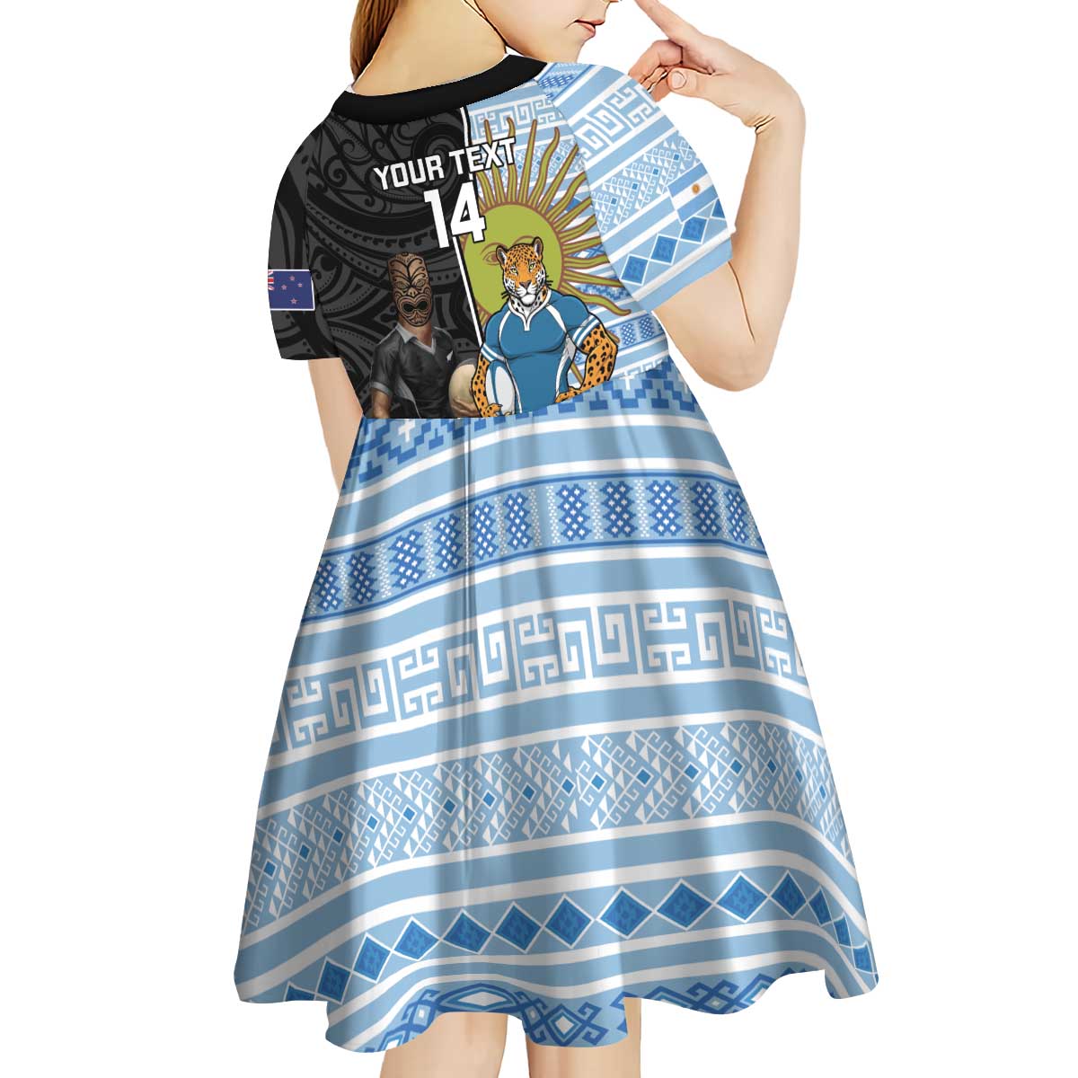 New Zealand Argentina Rugby Custom Kid Short Sleeve Dress 2025 Los Pumas All Black Together - Aussie Hoodie