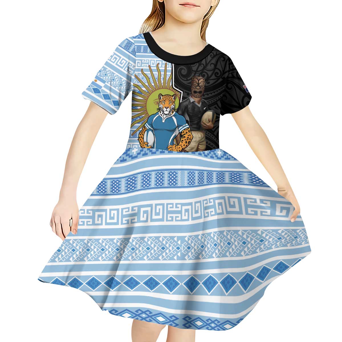 New Zealand Argentina Rugby Custom Kid Short Sleeve Dress 2025 Los Pumas All Black Together - Aussie Hoodie