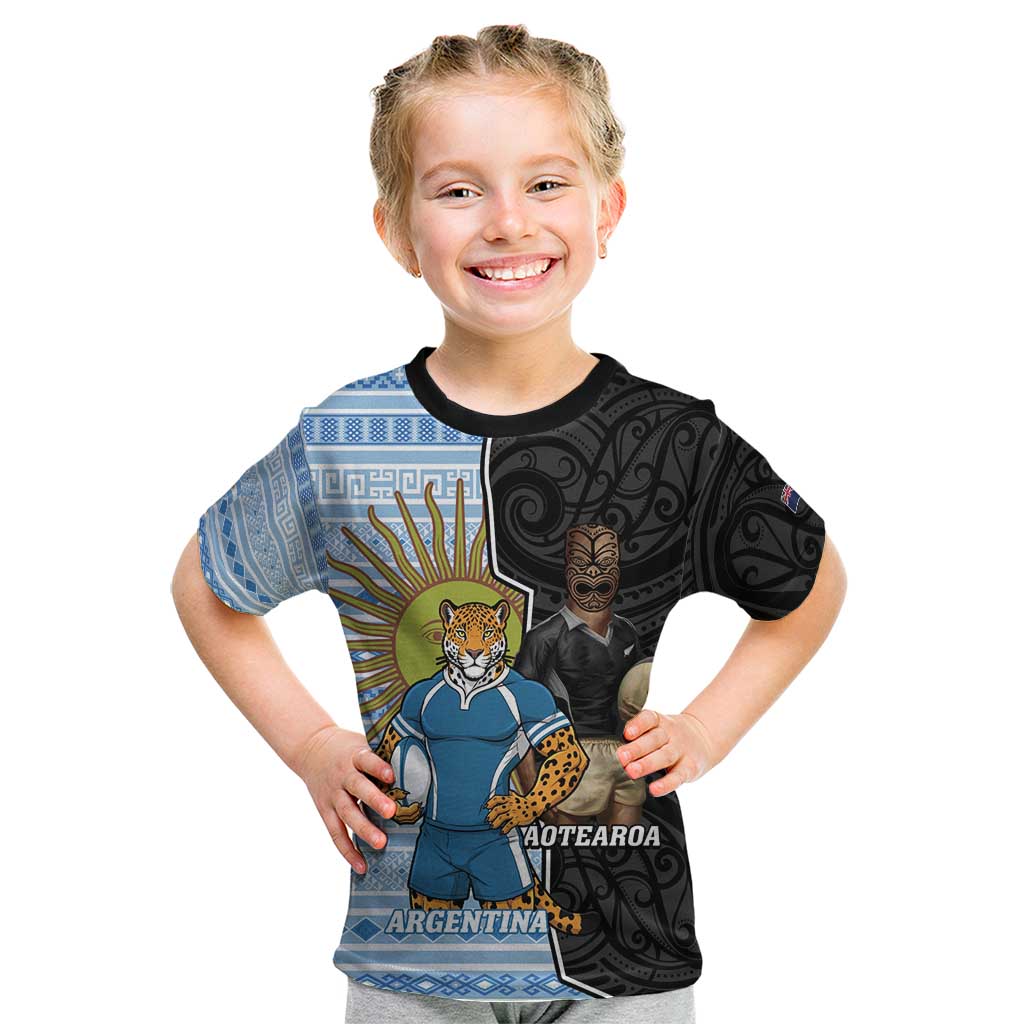 New Zealand Argentina Rugby Custom Kid T Shirt 2025 Los Pumas All Black Together - Aussie Hoodie