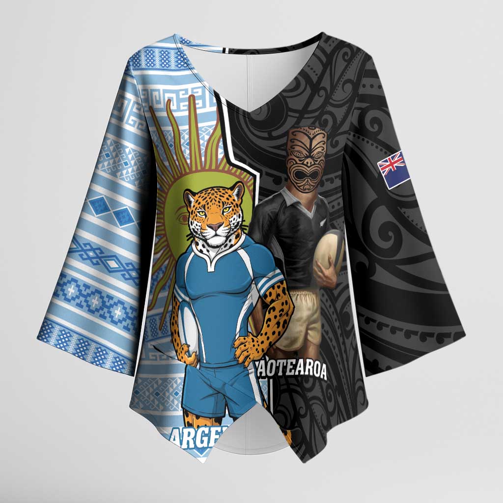 New Zealand Argentina Rugby Custom Kimono Sleeve Blouse 2025 Los Pumas All Black Together - Aussie Hoodie