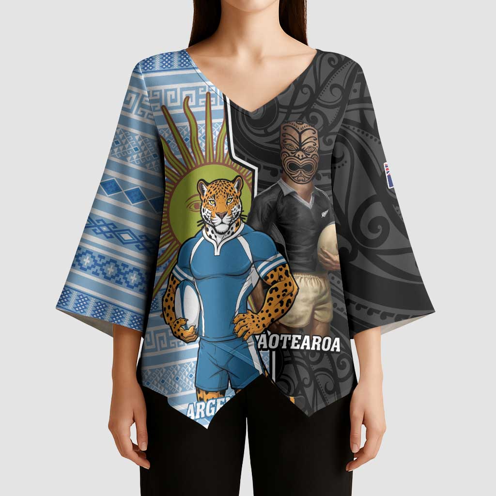 New Zealand Argentina Rugby Custom Kimono Sleeve Blouse 2025 Los Pumas All Black Together - Aussie Hoodie