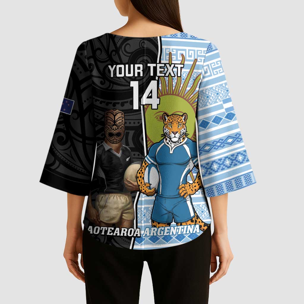 New Zealand Argentina Rugby Custom Kimono Sleeve Blouse 2025 Los Pumas All Black Together - Aussie Hoodie