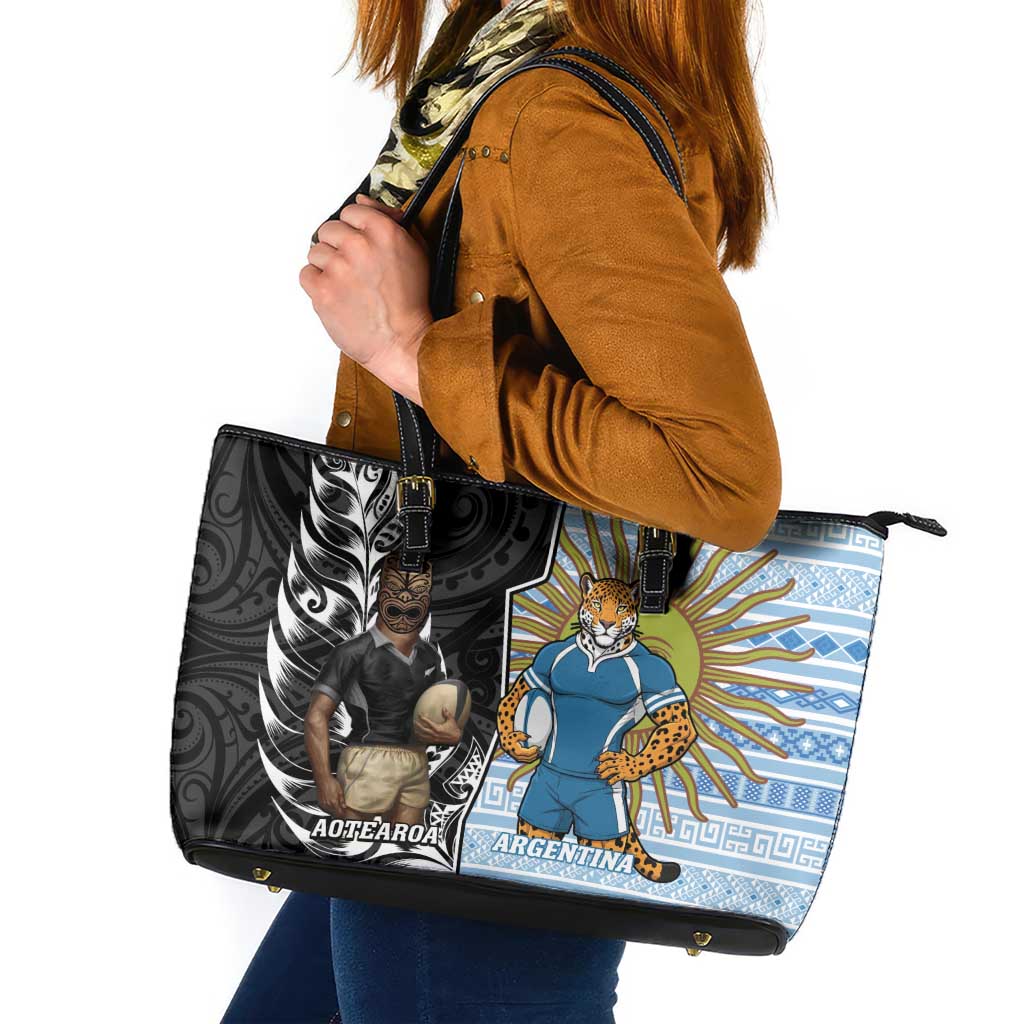 New Zealand Argentina Rugby Leather Tote Bag 2025 Los Pumas All Black Together - Aussie Hoodie