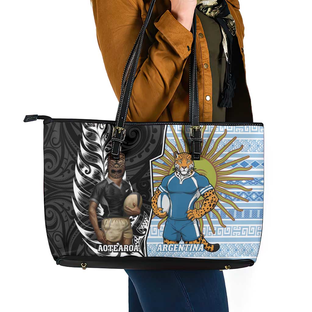 New Zealand Argentina Rugby Leather Tote Bag 2025 Los Pumas All Black Together - Aussie Hoodie