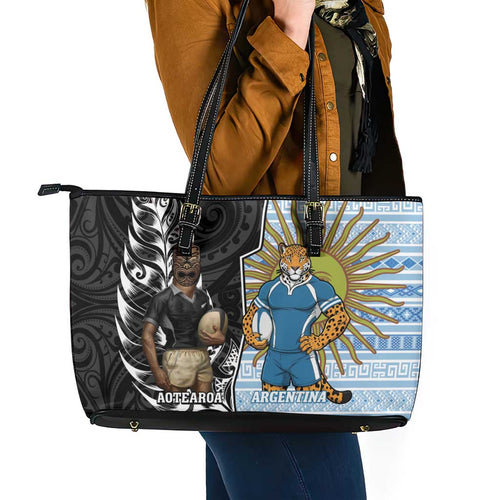 New Zealand Argentina Rugby Leather Tote Bag 2025 Los Pumas All Black Together - Aussie Hoodie