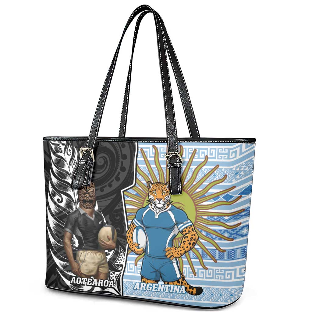 New Zealand Argentina Rugby Leather Tote Bag 2025 Los Pumas All Black Together - Aussie Hoodie