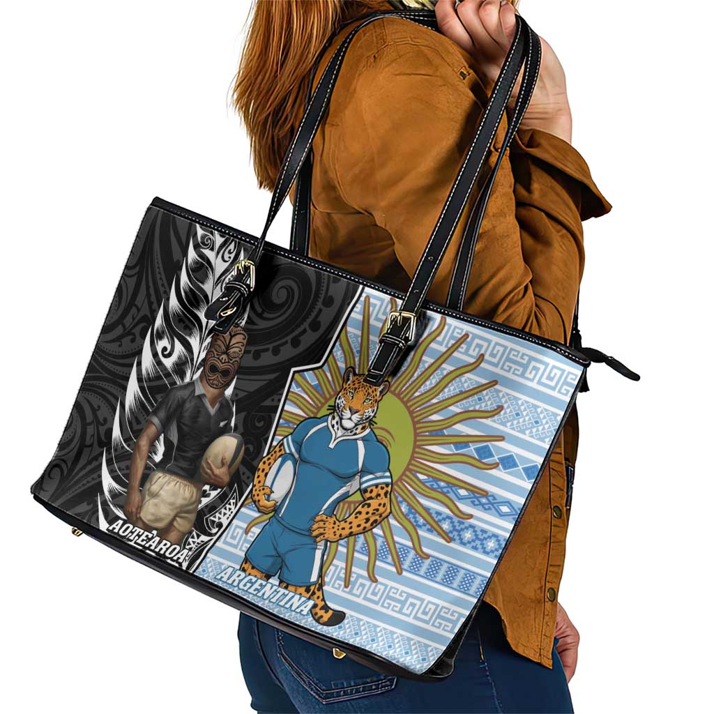 New Zealand Argentina Rugby Leather Tote Bag 2025 Los Pumas All Black Together - Aussie Hoodie