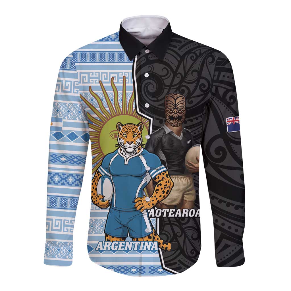 New Zealand Argentina Rugby Custom Long Sleeve Button Shirt 2025 Los Pumas All Black Together - Aussie Hoodie