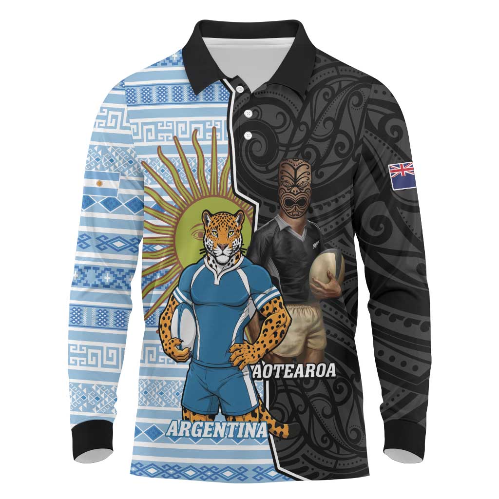 New Zealand Argentina Rugby Custom Long Sleeve Polo Shirt 2025 Los Pumas All Black Together - Aussie Hoodie