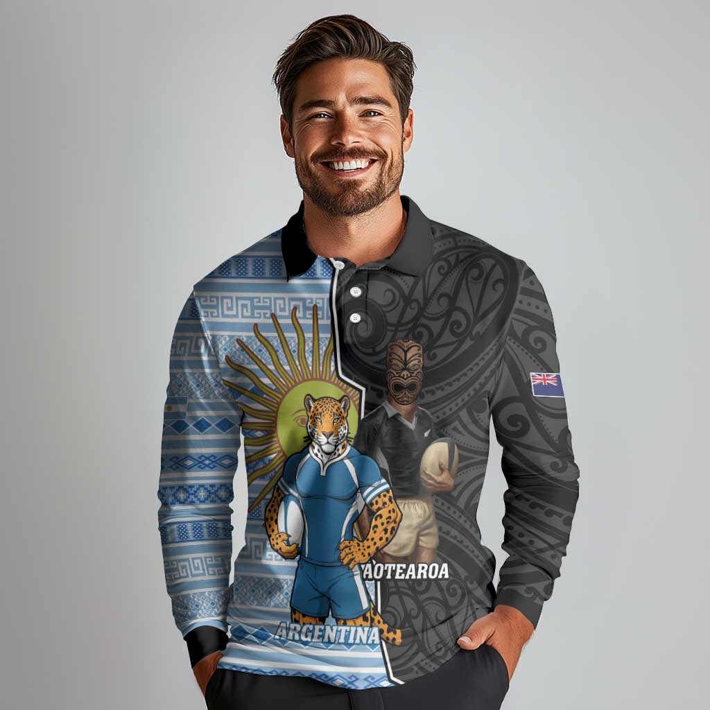 New Zealand Argentina Rugby Custom Long Sleeve Polo Shirt 2025 Los Pumas All Black Together - Aussie Hoodie