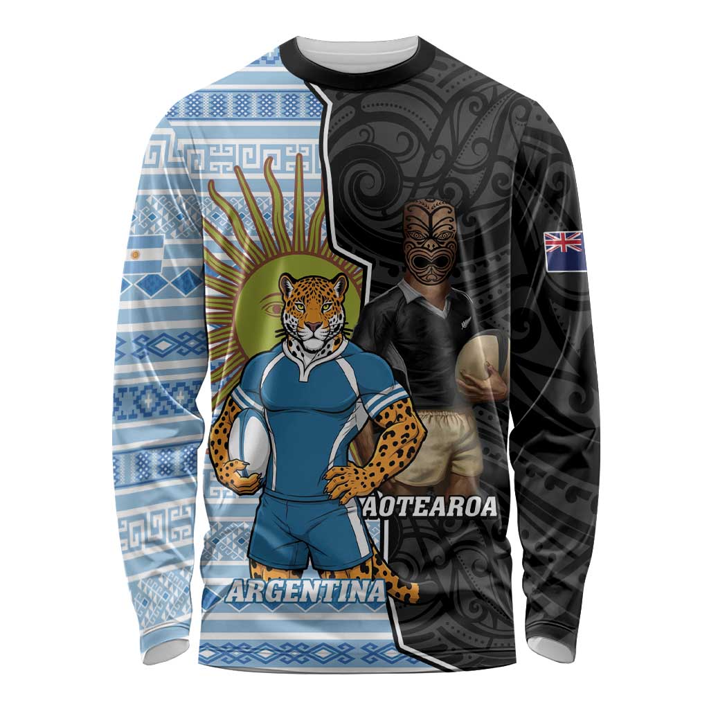 New Zealand Argentina Rugby Custom Long Sleeve Shirt 2025 Los Pumas All Black Together - Aussie Hoodie