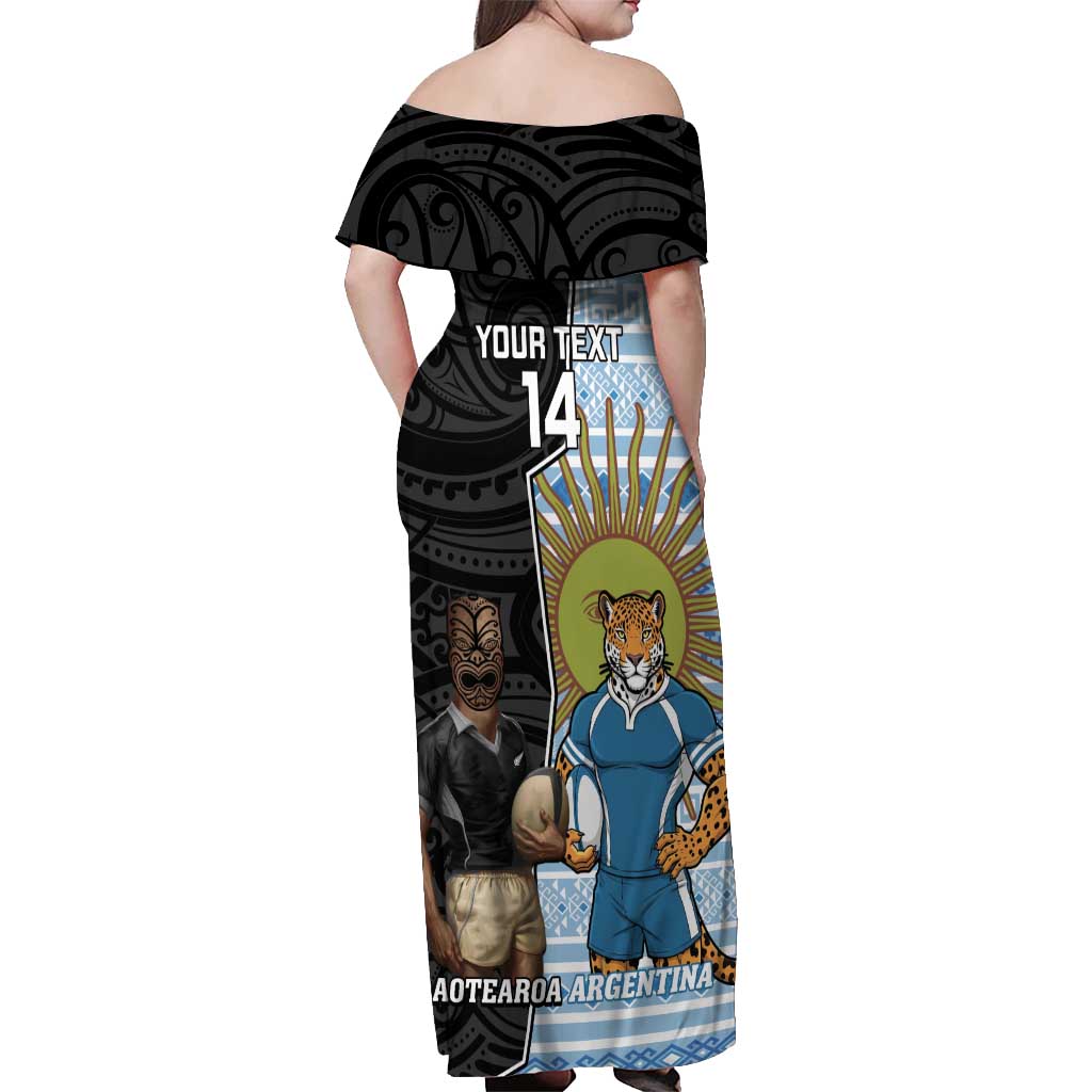 New Zealand Argentina Rugby Custom Off Shoulder Maxi Dress 2025 Los Pumas All Black Together - Aussie Hoodie