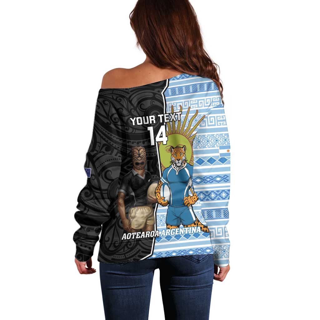 New Zealand Argentina Rugby Custom Off Shoulder Sweater 2025 Los Pumas All Black Together - Aussie Hoodie
