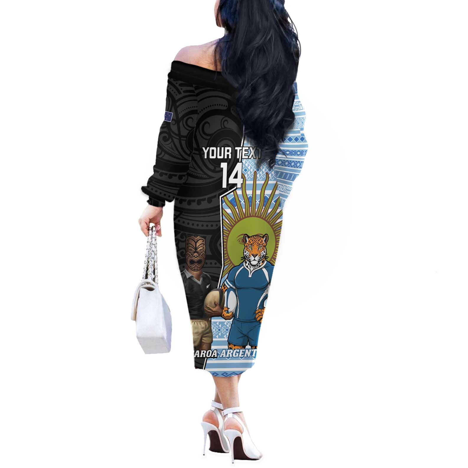 New Zealand Argentina Rugby Custom Off The Shoulder Long Sleeve Dress 2025 Los Pumas All Black Together - Aussie Hoodie