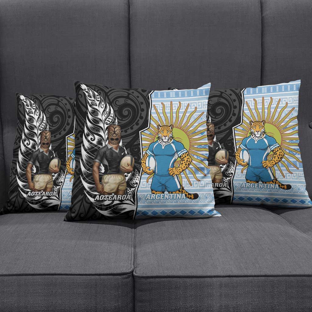 New Zealand Argentina Rugby Pillow Cover 2025 Los Pumas All Black Together - Aussie Hoodie
